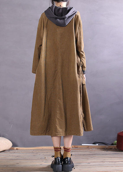 Simple Khaki Button Side Open Corduroy Coats