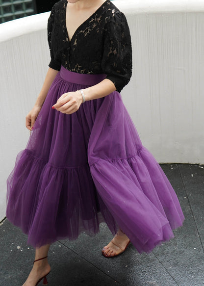 Purple Patchwork Tulle Skirt Spring