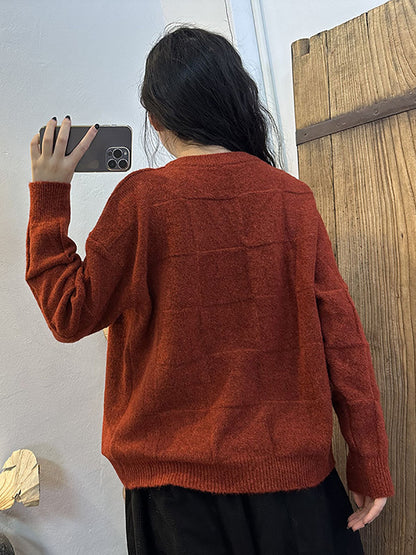 Winter Artsy Plaid Knitted Warm Sweater