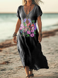 Women's Hippie Love Art Print Pocket Cotton Dress