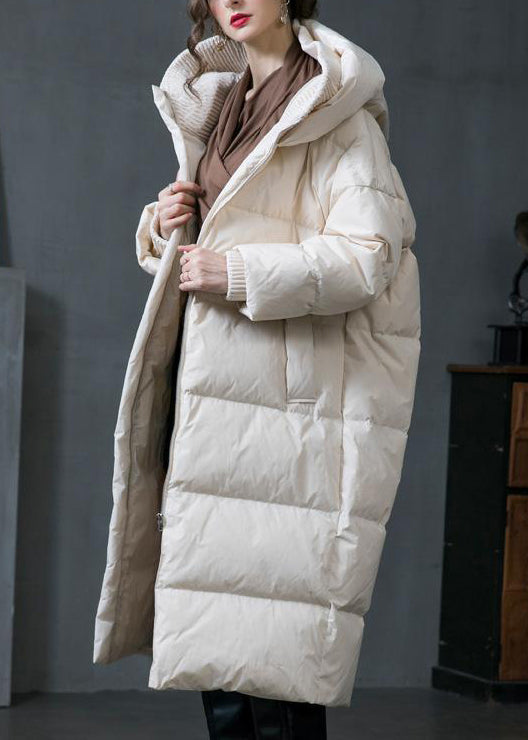 Orange Hooded Zip Up Duck Down Down Coat Long Sleeve