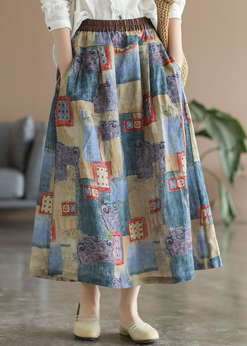 Loose High Waist Pockets Print Chiffon Skirt Spring