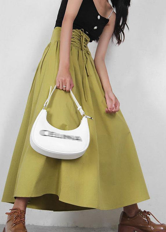 Green Cinched Summer Tie Waist Skirt Cotton