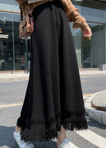 Organic Black Tasseled Thick Knit Skirt Winter