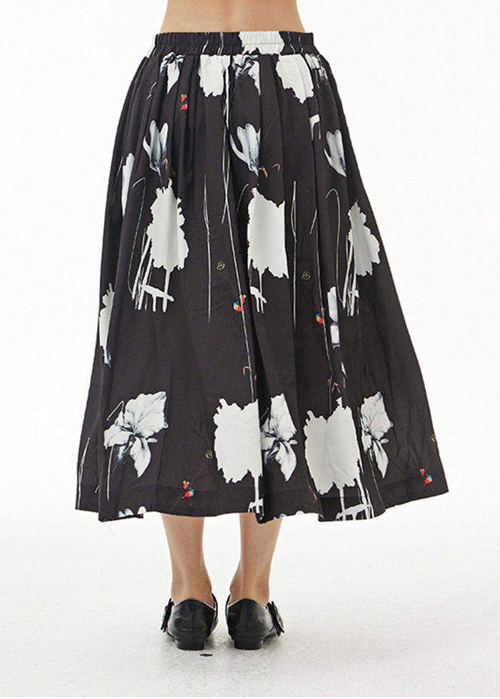 Black Print Exra Large Hem Cotton a Line Skirt Summer