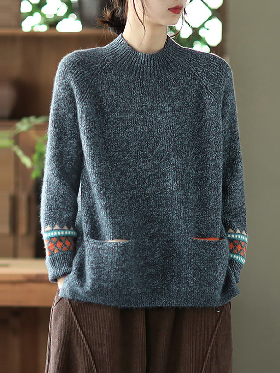 - Turtleneck Knitted Split Hem Long Sleeve Sweater