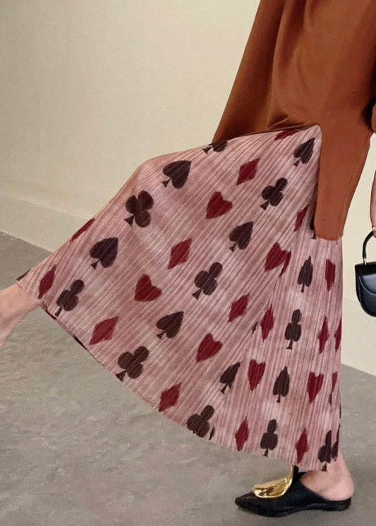 Pink Print High Waist Cotton Skirt Summer