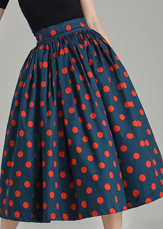 French Peacock Blue Dot Print Cirlce Skirts Spring