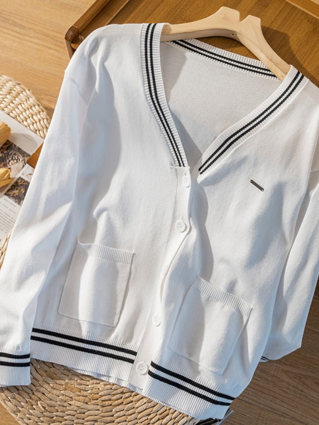 Knitwear Thin Section Literary Retro Wild Loose Striped Jacket in One-size