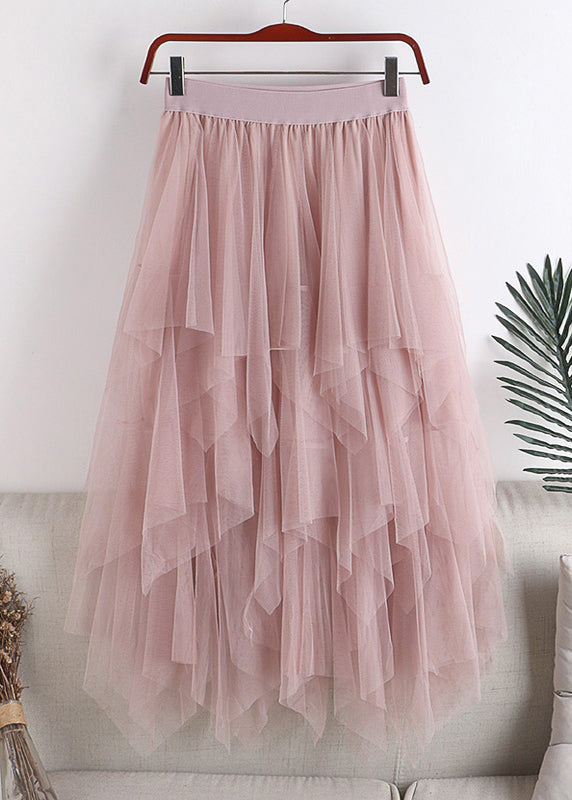 Grey Asymmetrical Design Tulle Skirt Summer