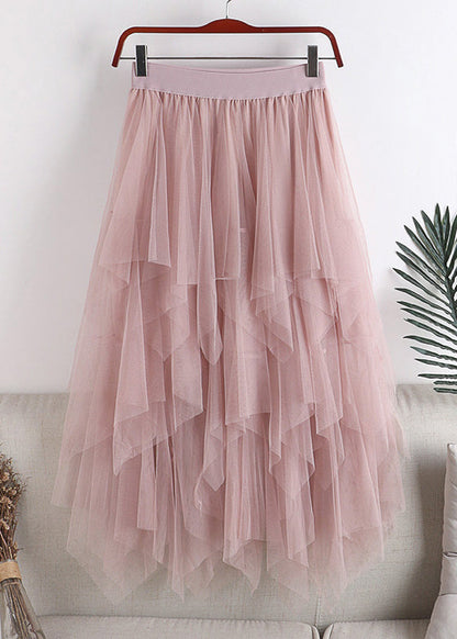 Grey Asymmetrical Design Tulle Skirt Summer