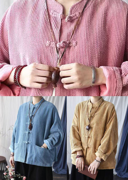 Blue Pockets Chinese Button Corduroy Jacket Spring