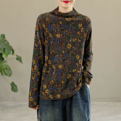 Retro Cotton High Collar Knitted Sweater