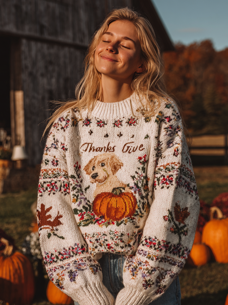 Comstylish Women's Autumn/winter Thanksgiving Round Neck Warmth-giving Knit Sweater