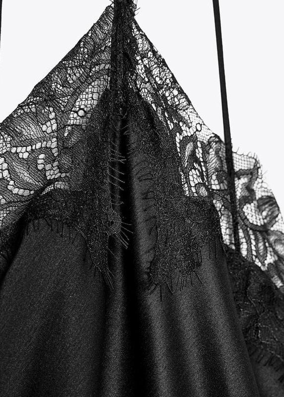 Black Asymmetrical Lace Patchwork Silk Dresses Sleeveless