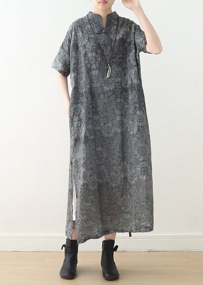 Art Dark Gray Linen Wardrobes 18th Century Neckline Tie Waist Traveling Summer Dress