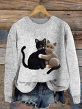 Comstylish Women's Cute Pet Cat Embroidery Printed Sweater