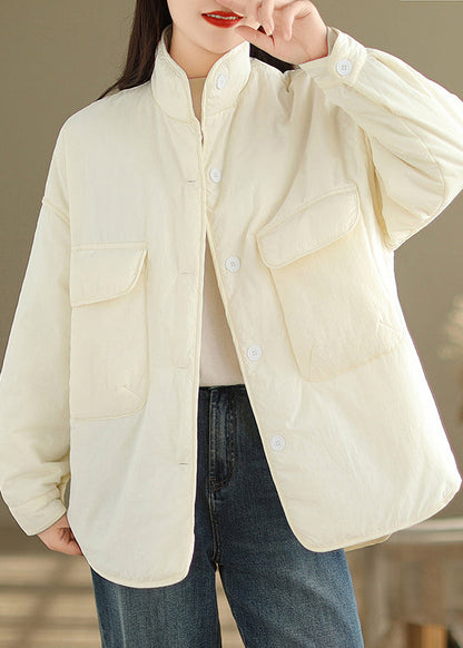 Coffee Stand Collar Pockets Fine Cotton Filled Jackets Winter
