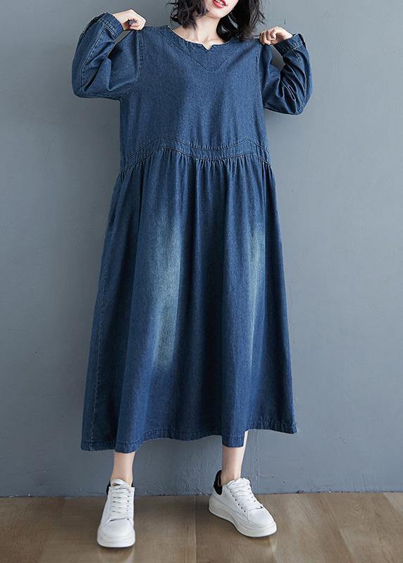 O Neck Cinched Tunic Wardrobes Denim Blue Art Dresses