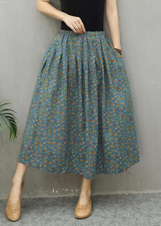 Blue Print Linen Skirts Spring