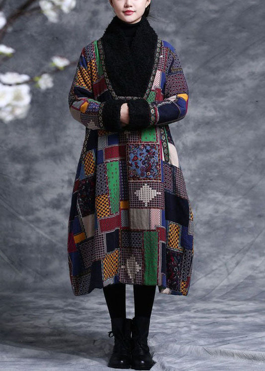 Colorblock Plaid Fine Cotton Filled a Line Dresses Teddy Faux Fur Collar Winter