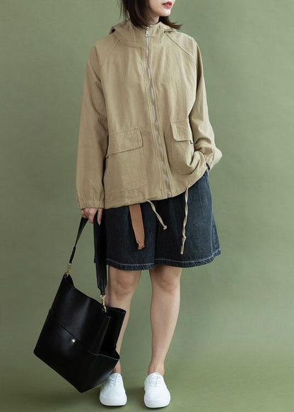 Art Khaki Drawstring Clothes for Design Hooded Fall Short Jackets