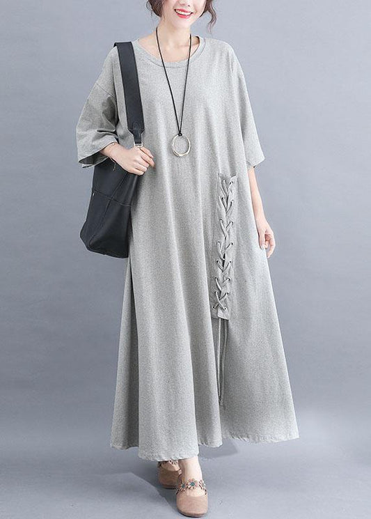 Style O Neck Cotton Clothes Outfits Gray Half Sleeve Dresses Summer