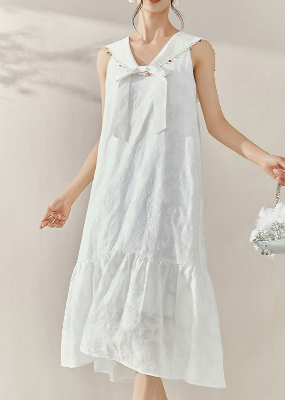White Sailor Collar Patchwork Party Long Dress Sleeveless