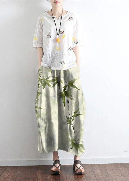 Tea Green Simple Pockets Linen Skirts Long Maxi Skirt