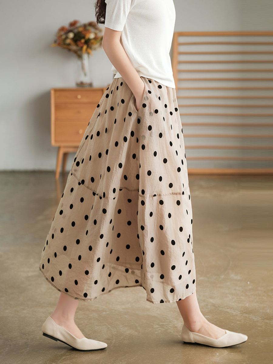 Dot Double Layers Elastic Waist Skirt