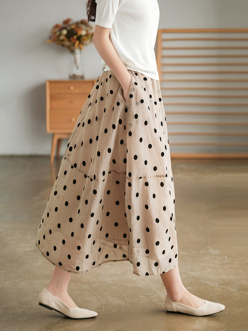 Dot Double Layers Elastic Waist Skirt