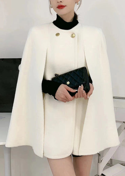 White O-neck Knit Patchwork Cape and Woolen Coats Two Piece Set Spring