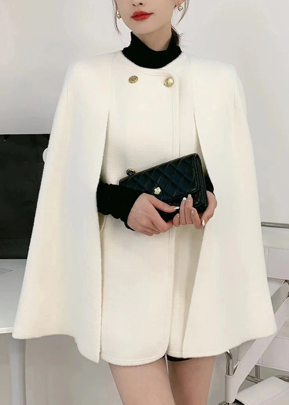 White O-neck Knit Patchwork Cape and Woolen Coats Two Piece Set Spring