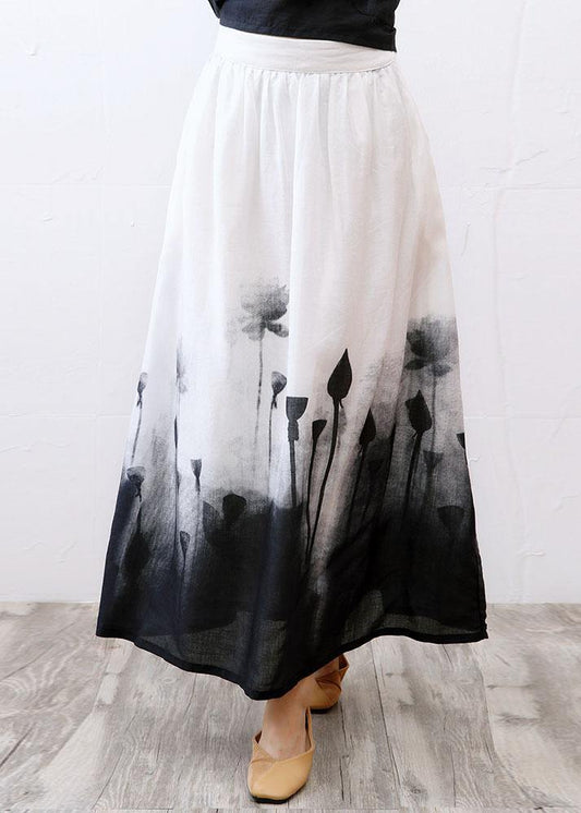 White Print a Line Fall Linen Skirts
