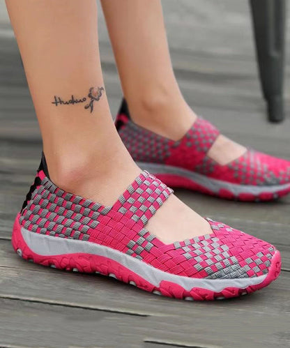 Purple Knit Fabric Handmade Splicing Flat Shoes for