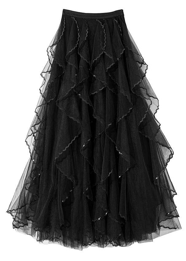 French Black High Waist Tulle Skirt Summer