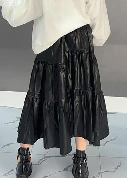 Loose Black Patchwork Elastic Waist a Line Skirts Spring