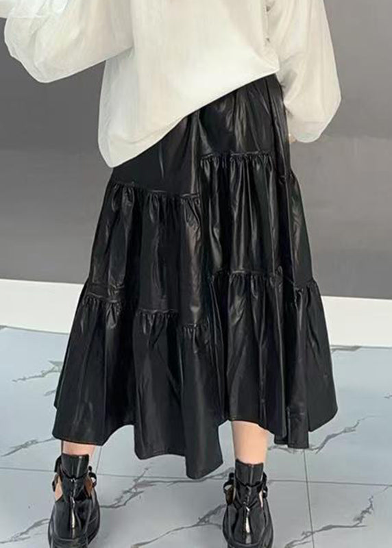 Loose Black Patchwork Elastic Waist a Line Skirts Spring