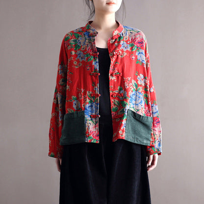 Blouse Stand Collar Large Flower Long-sleeved Jacket