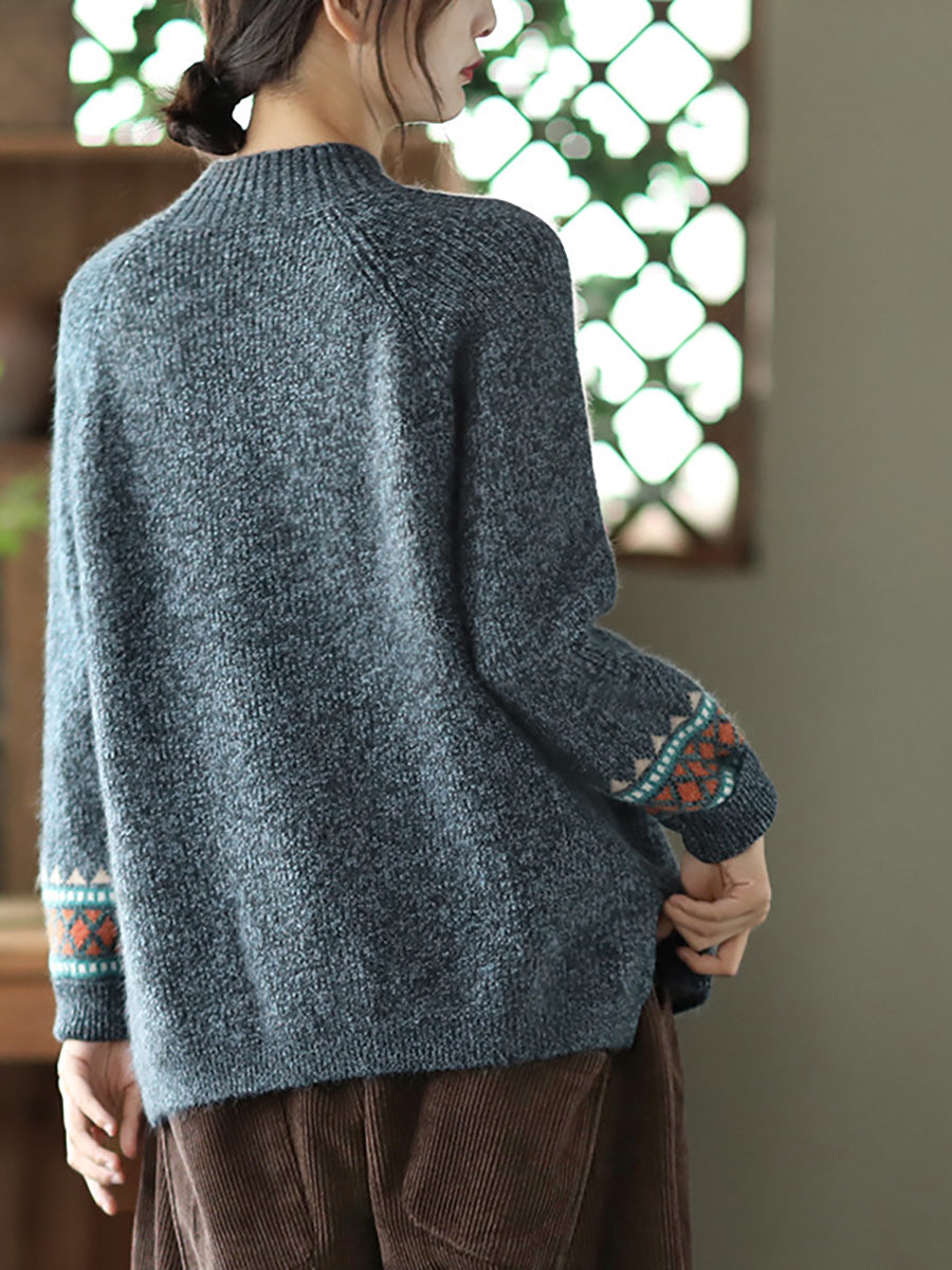- Turtleneck Knitted Split Hem Long Sleeve Sweater