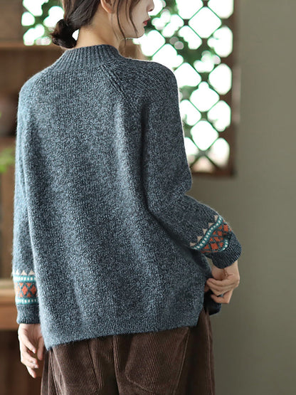 - Turtleneck Knitted Split Hem Long Sleeve Sweater
