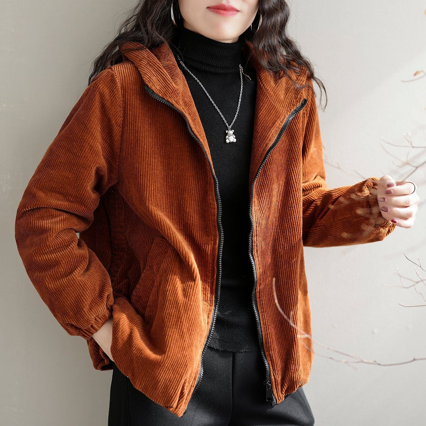 Winter Cotton Corduroy Hooded Jacket