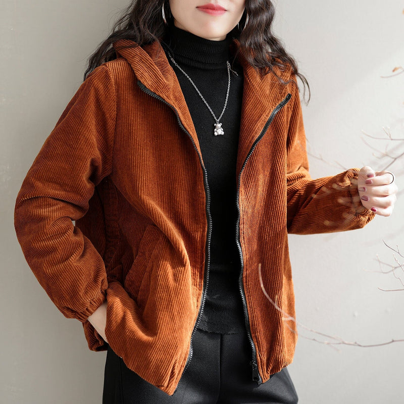 Winter Cotton Corduroy Hooded Jacket