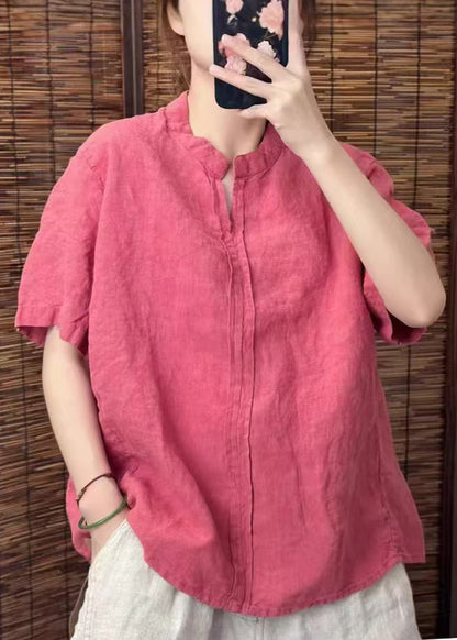 Yellow V Neck Patchwork Linen Shirts Summer