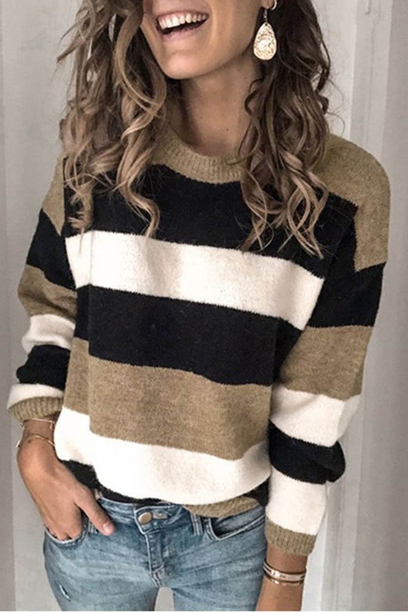 Striped Round Neck Contrast Sweater
