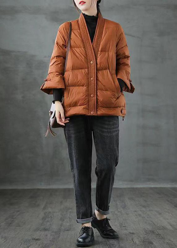Black V Neck Button Thick Winter Duck Down Jackets