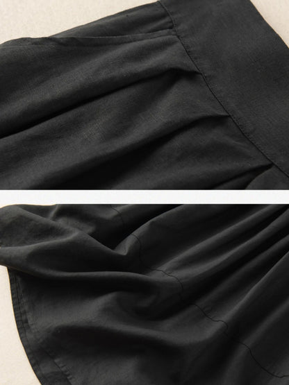 Pure Color Pleated Linen Skirt