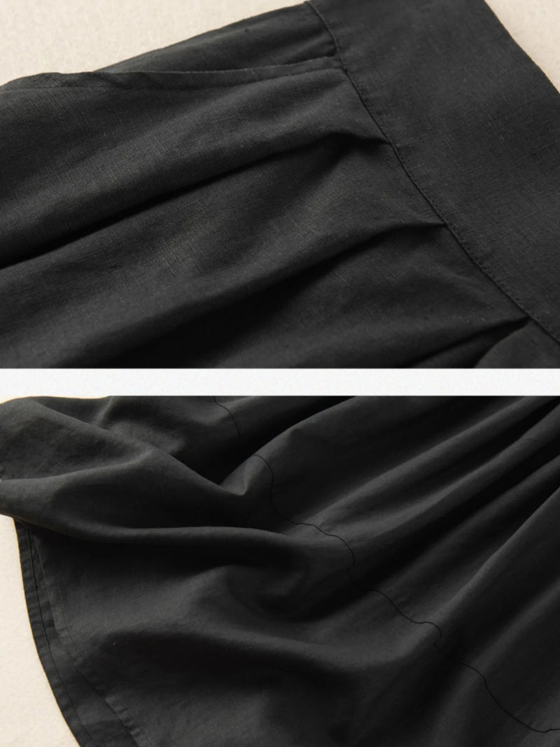 Pure Color Pleated Linen Skirt