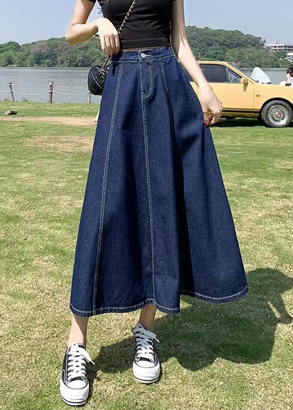 Navy High Waist Patchwork Denim a Line Skirts Summe