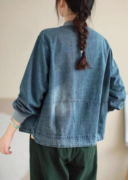 Blue Pockets Button Denim Coat Spring